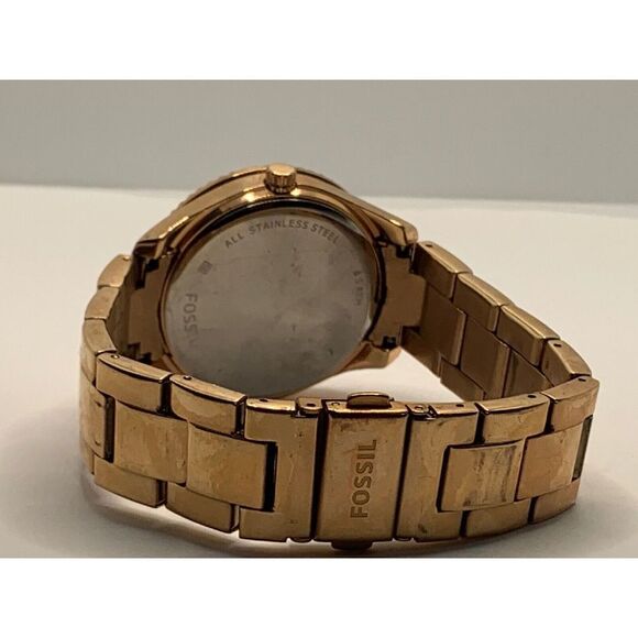 Fossil ES3590 Women Gold Stainless Steel Analog Rose Gold Dial Wrist Watch KL216 - Picture 9 of 11